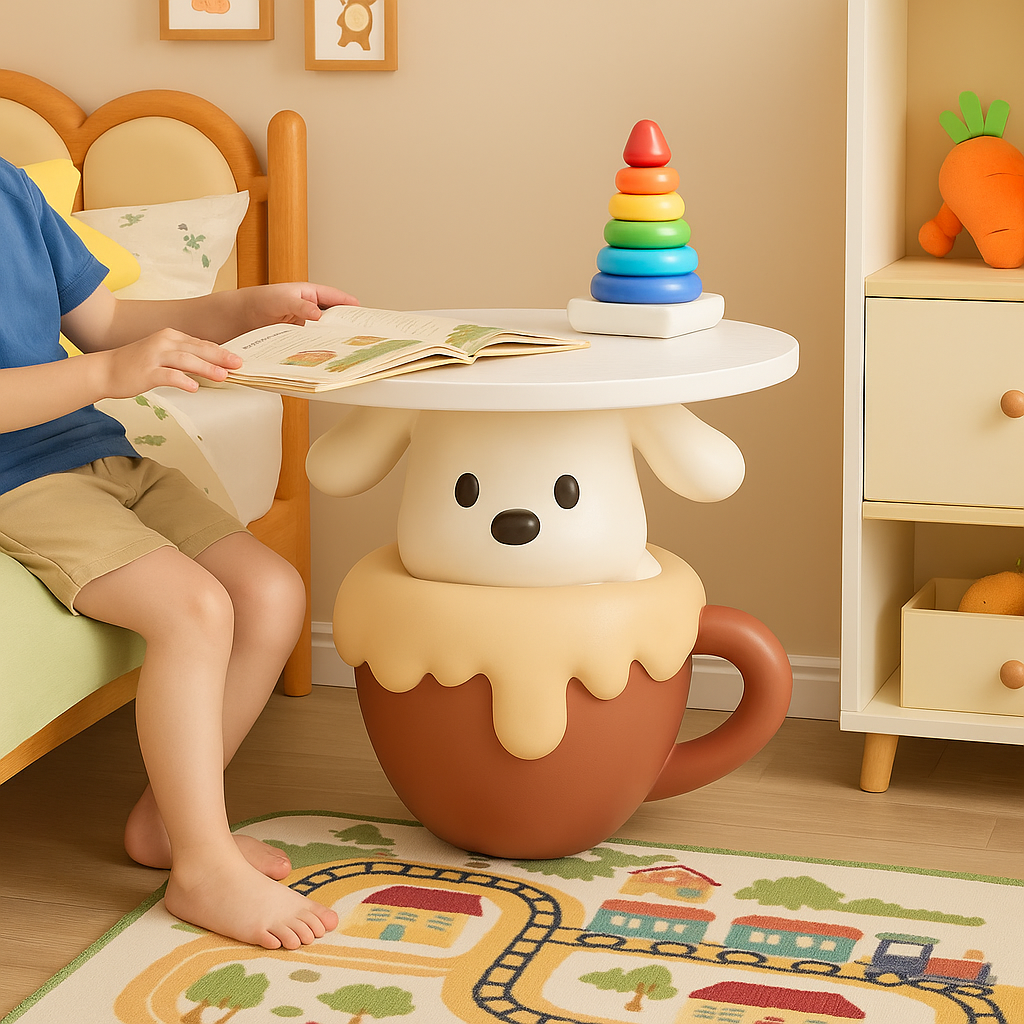 Sød hundeformet natbord – dekorativt natbord i tekop-design