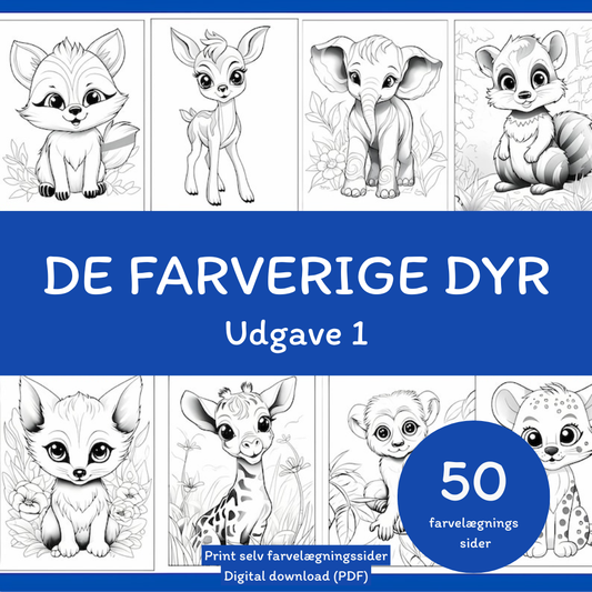 De farverige dyr (Udgave 1) – 50 søde dyr til farvelægning af tegninger (Udgave 1 af 20)
