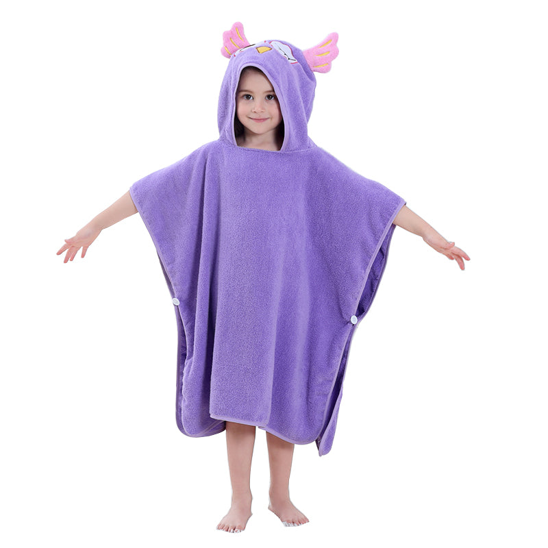Badponcho för barn - Lila uggla