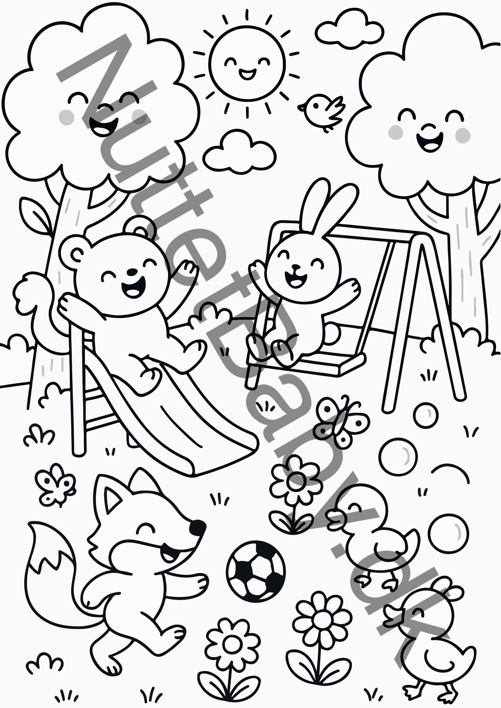 Legeplads med dyr farvelægning