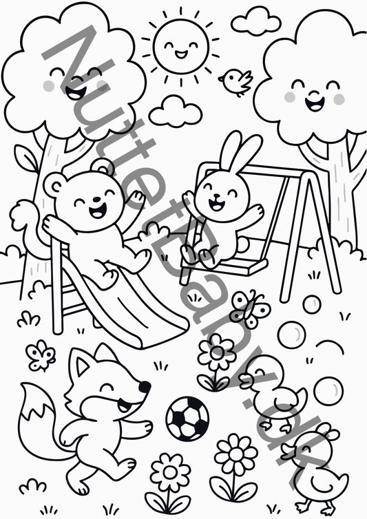 Legeplads med dyr farvelægning