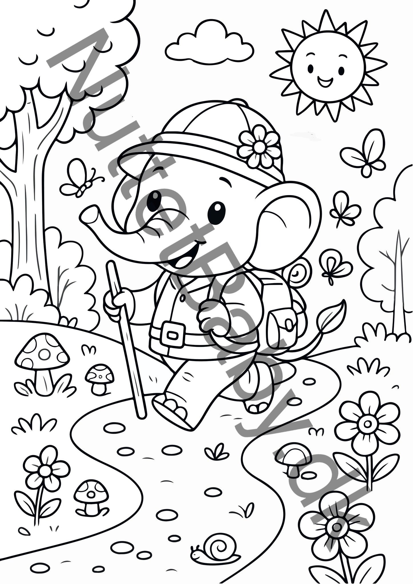 Elefant på vandretur farvelægning