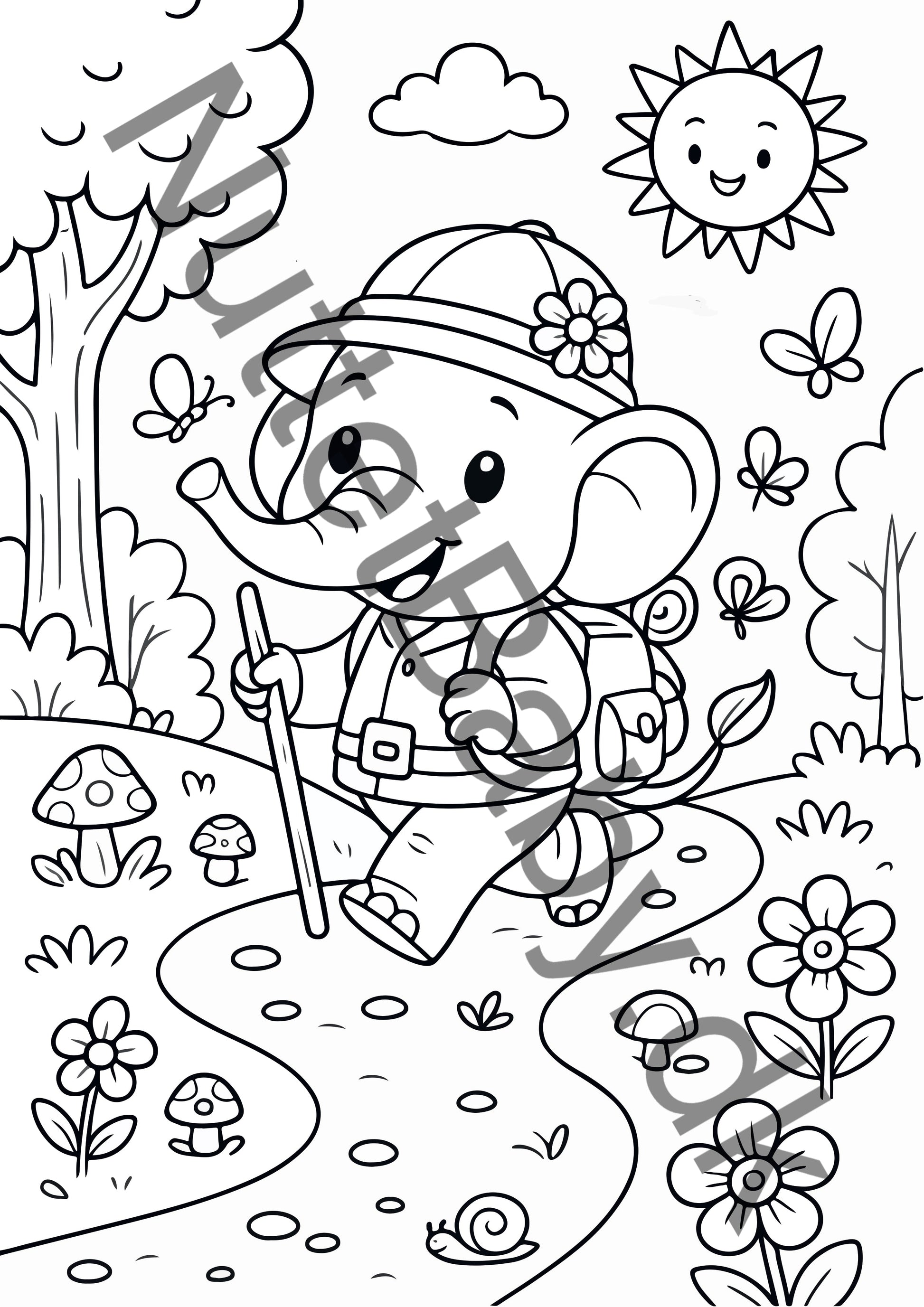 Elefant på vandretur farvelægning