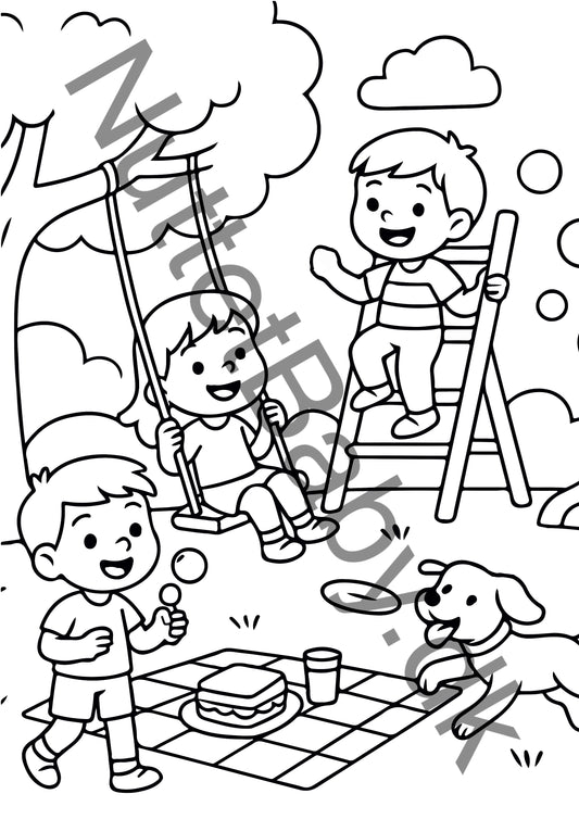 Børn leger i parken farvelægning