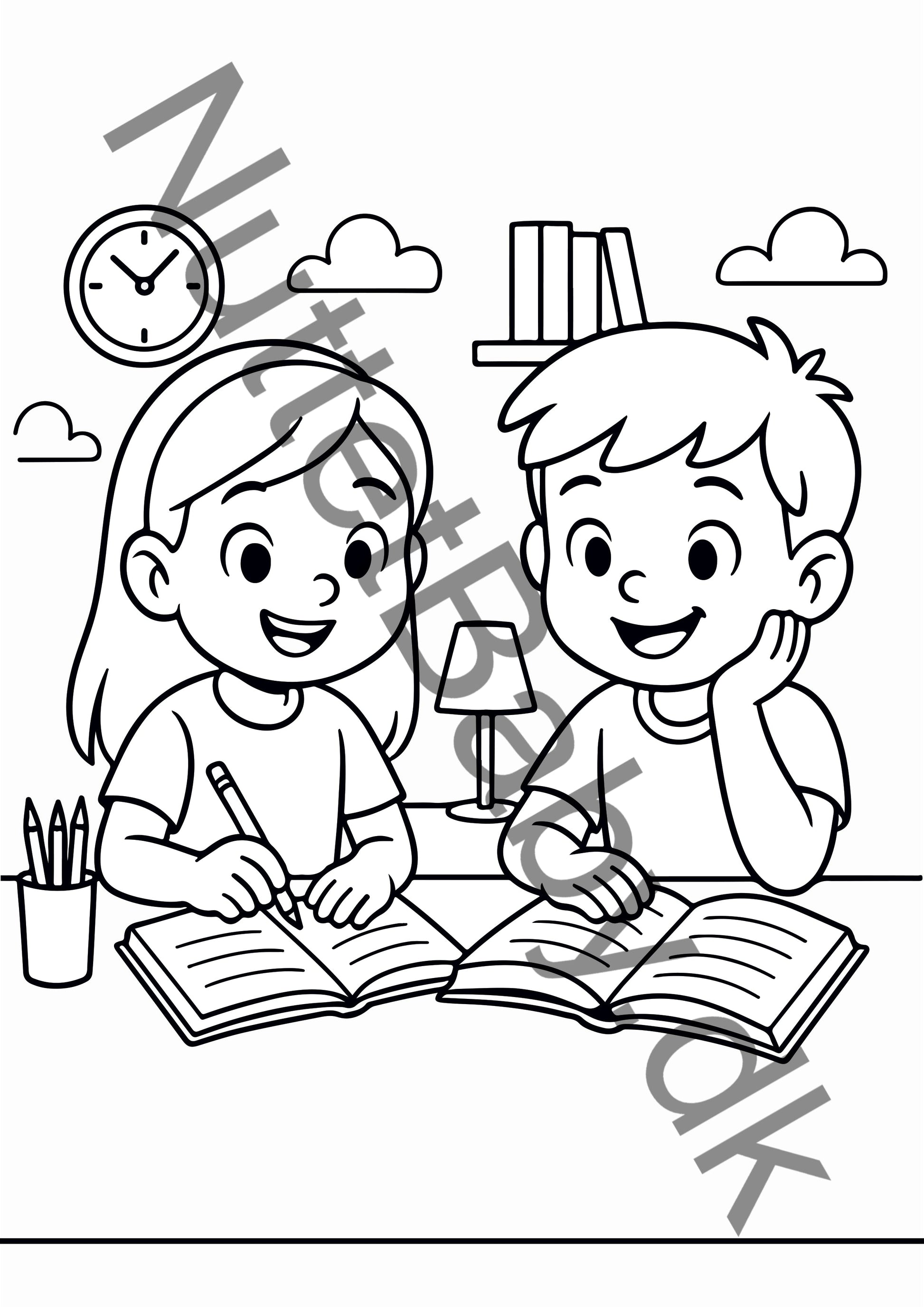 Børn laver lektier farvelægning