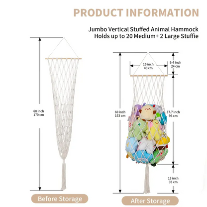 Opbevaringsnet til bamser og legetøj – hængende macrame net til børneværelset