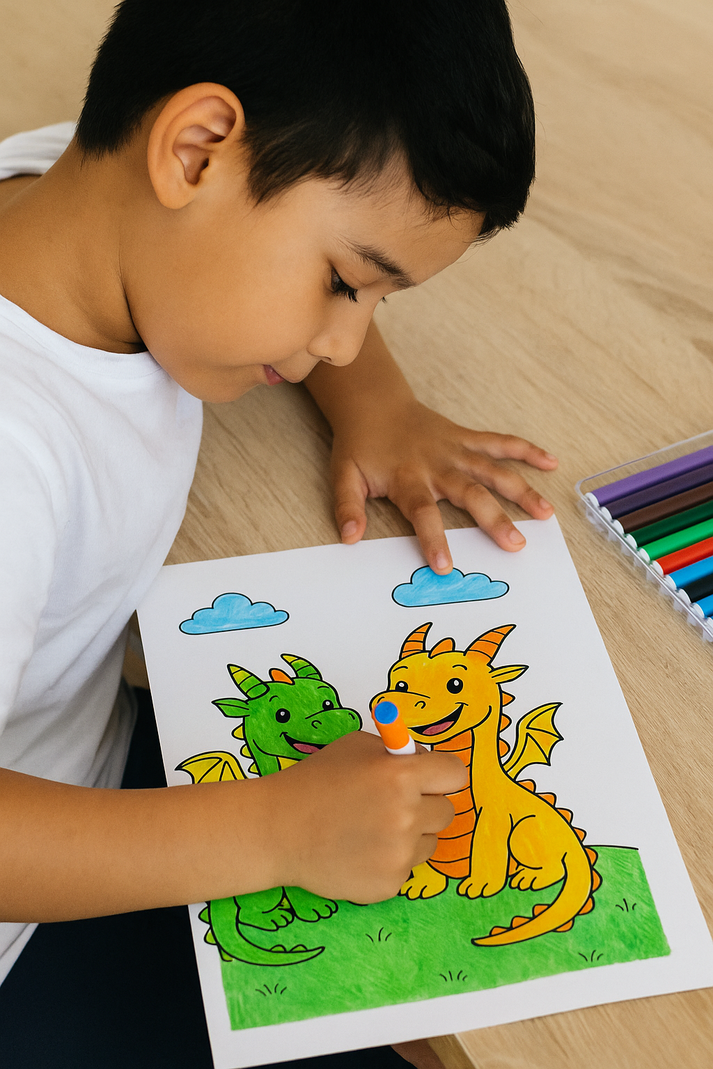 To glade drager – Print selv farvelægning til børn (Farverige Venner)