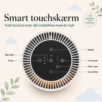 LullaAir Pro smart touchskærm med børnelås, timer, natlys, 3 niveauer, filter reset og tænd/sluk